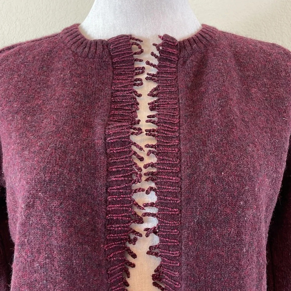 Anthropologie Sleeping on snow 100% wool cropped open maroon cardigan small - Picture 2 of 7